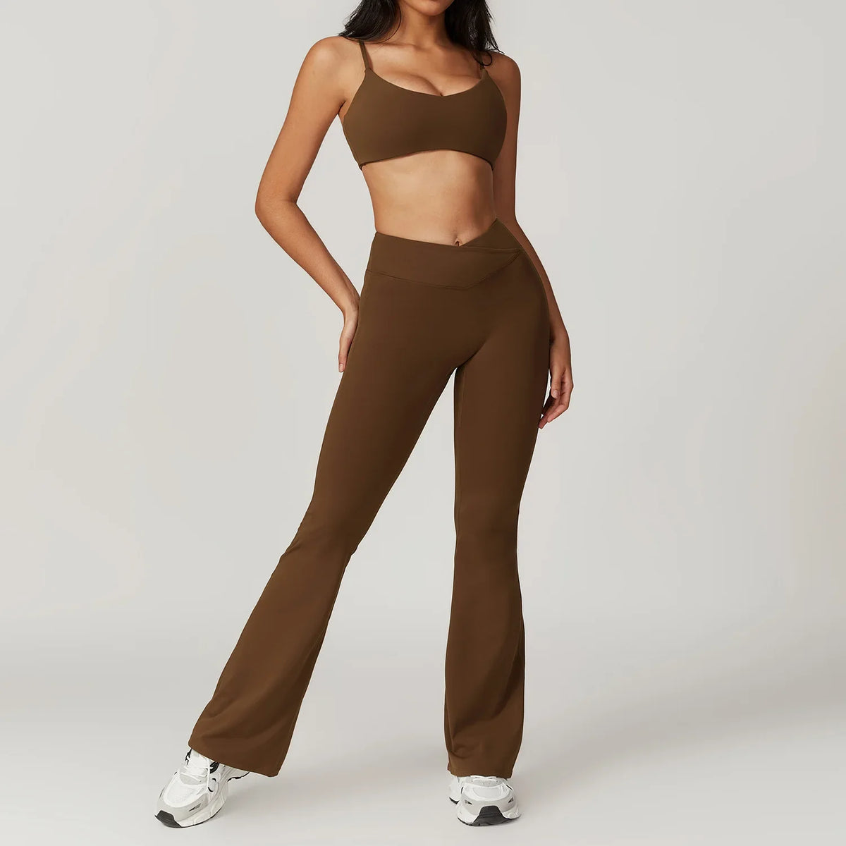 Women's Yoga Sets with Sports Bra or Crop Top and Shorts or Flared Pants