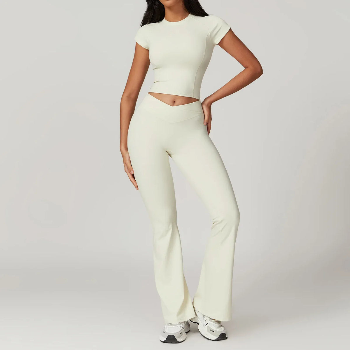 Women's Yoga Sets with Sports Bra or Crop Top and Shorts or Flared Pants