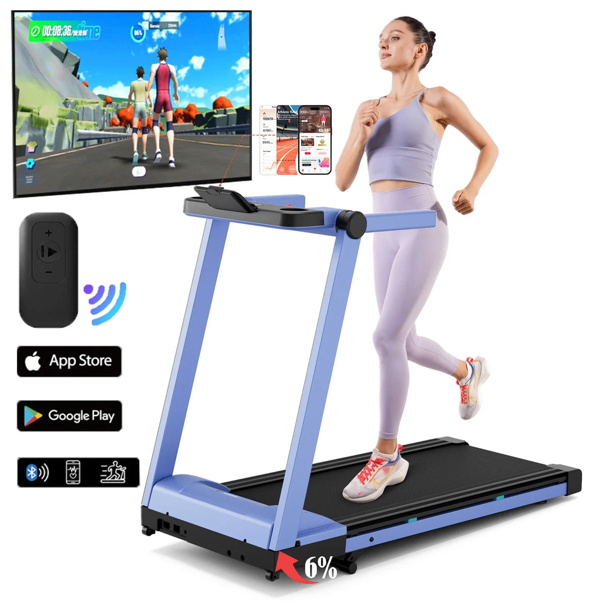 Folding Treadmill, Up to 10 mph, 6% Incline and Bluetooth