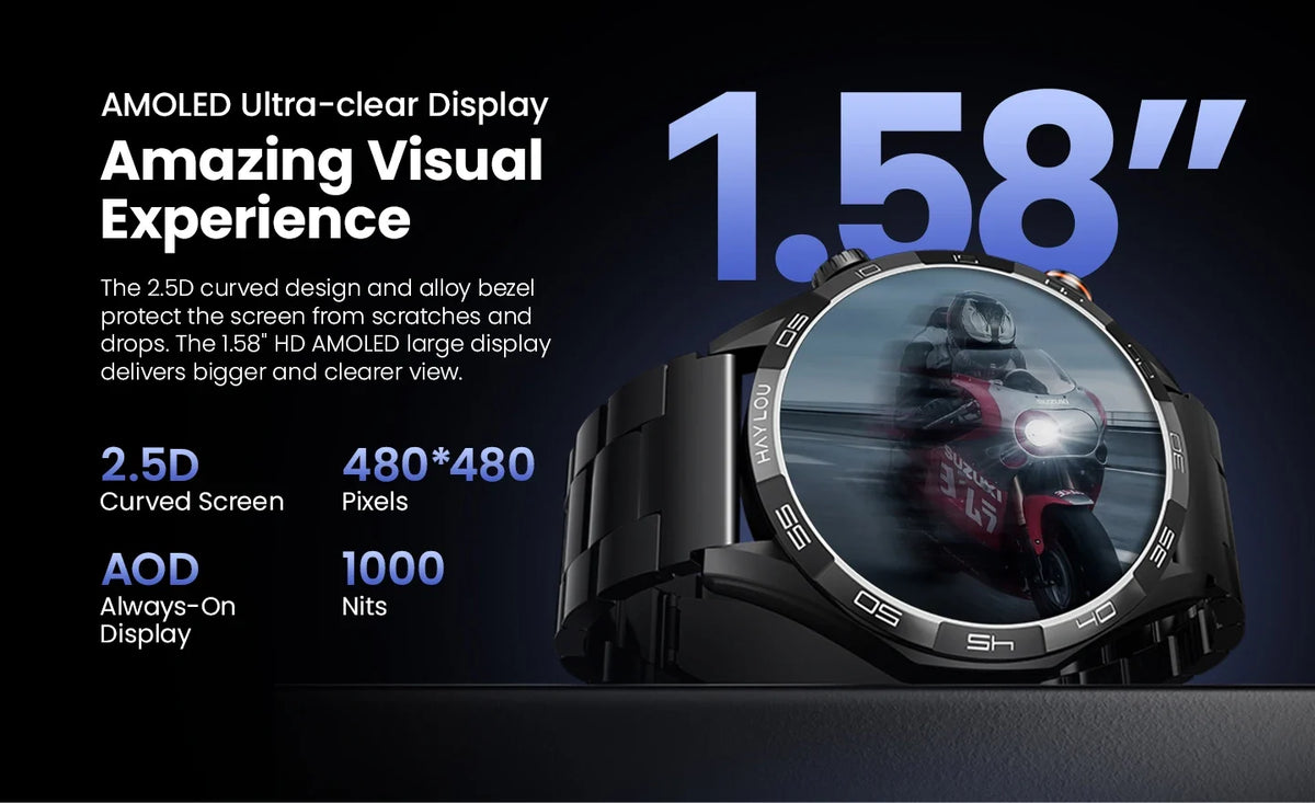 Bluetooth Calling Smartwatch, Solar 5, 1.58-Inch AMOLED and Sports Modes