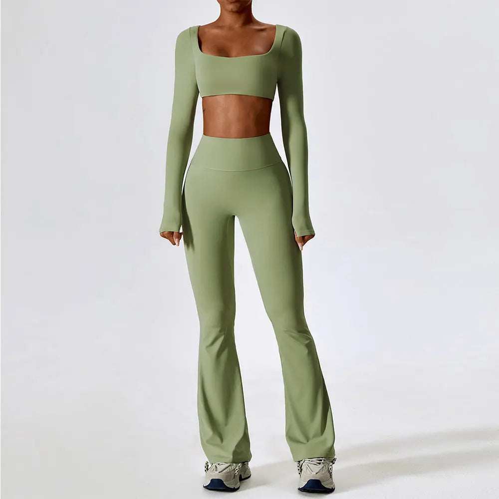 Women's Flared Yoga Pants Sets with Crop Top or Tank