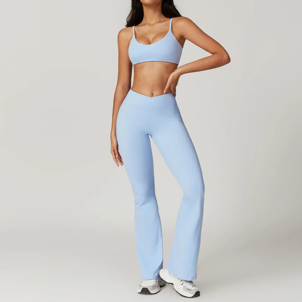 Women's Yoga Sets with Sports Bra or Crop Top and Shorts or Flared Pants
