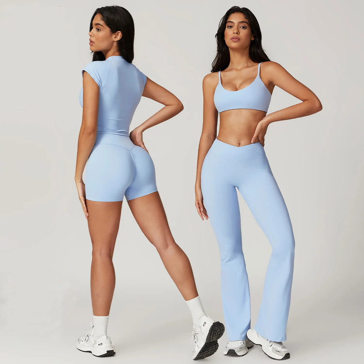 Women's Yoga Sets with Sports Bra or Crop Top and Shorts or Flared Pants