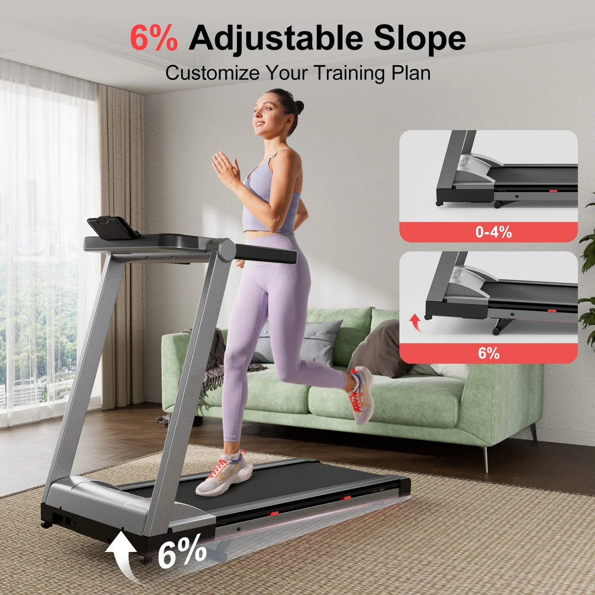 Folding Treadmill, Up to 10 mph, 6% Incline and Bluetooth