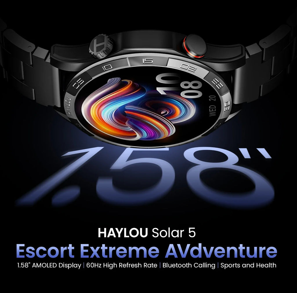 Bluetooth Calling Smartwatch, Solar 5, 1.58-Inch AMOLED and Sports Modes