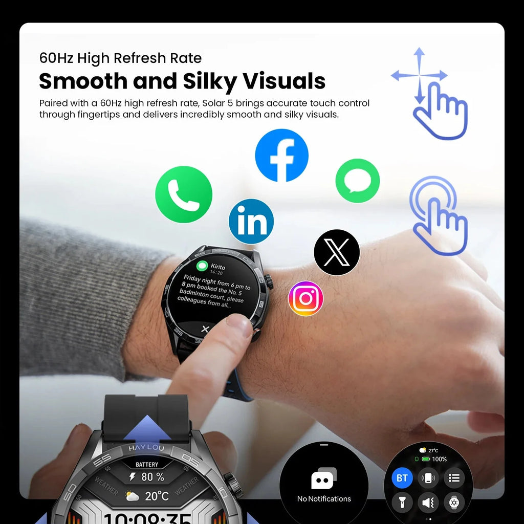 Bluetooth Calling Smartwatch, Solar 5, 1.58-Inch AMOLED and Sports Modes