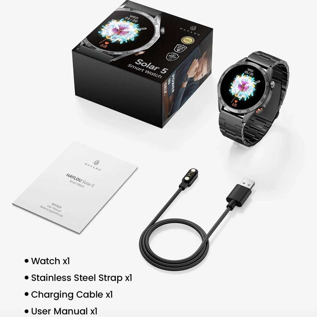 Bluetooth Calling Smartwatch, Solar 5, 1.58-Inch AMOLED and Sports Modes