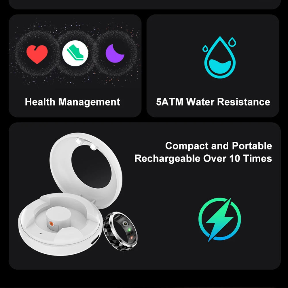 Smart Ring with Activity and Sleep Tracking, Rotating Spinner and Charging Case