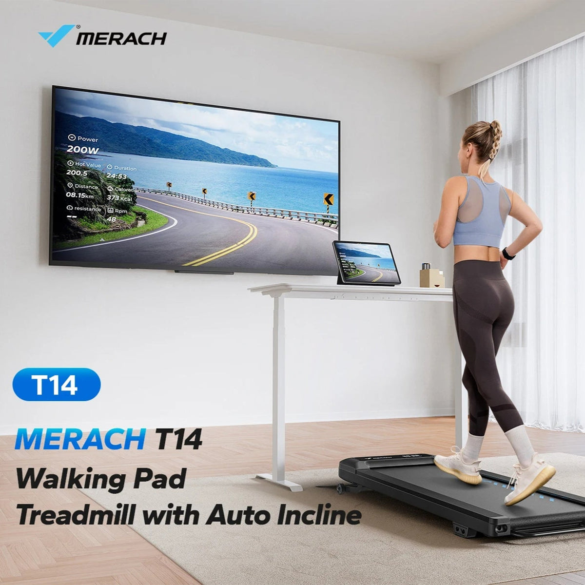 Under Desk Walking Pad Treadmill with up to 9% Electric Incline and Remote