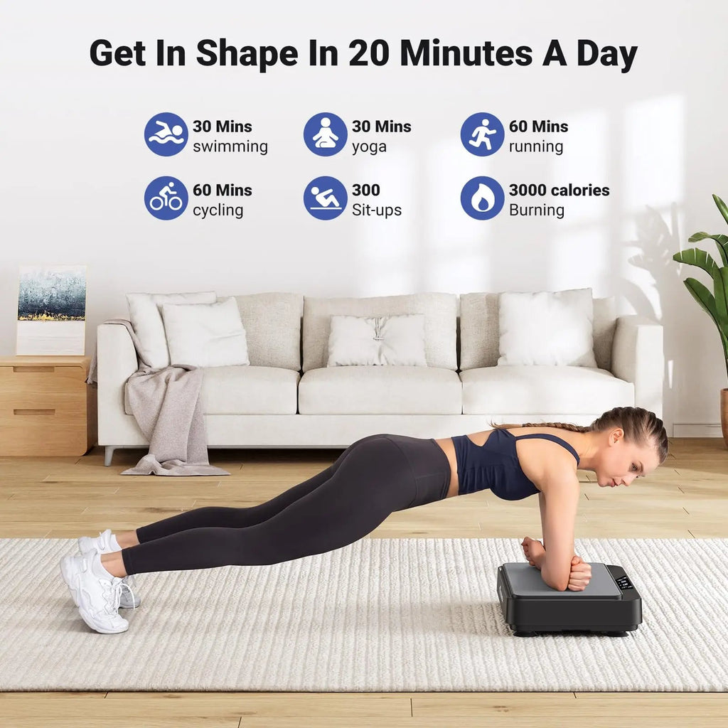 Mini Vibration Plate Exercise Machine, 99 Speeds, 9 Programs, Remote and Resistance Bands