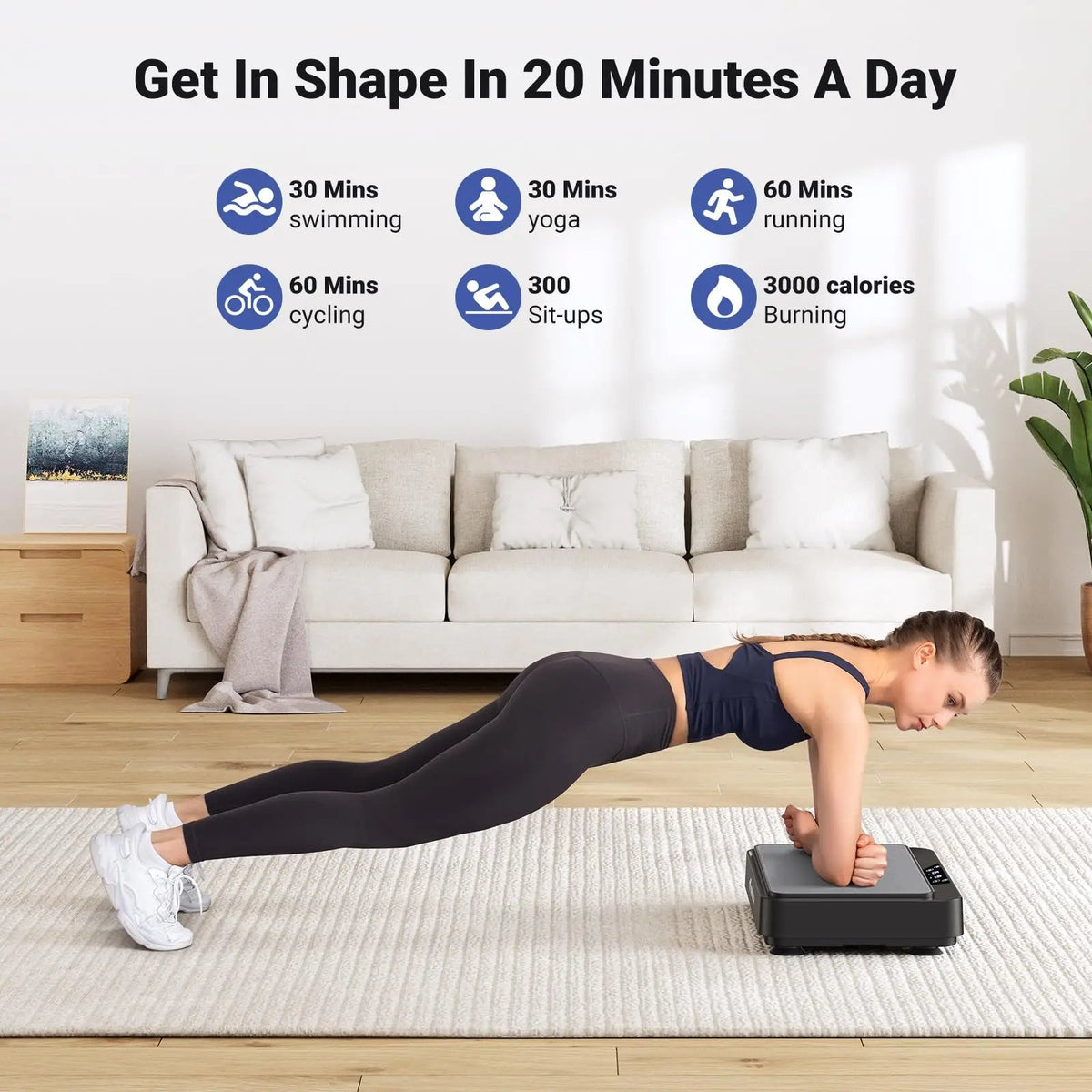 Mini Vibration Plate Exercise Machine, 99 Speeds, 9 Programs, Remote and Resistance Bands
