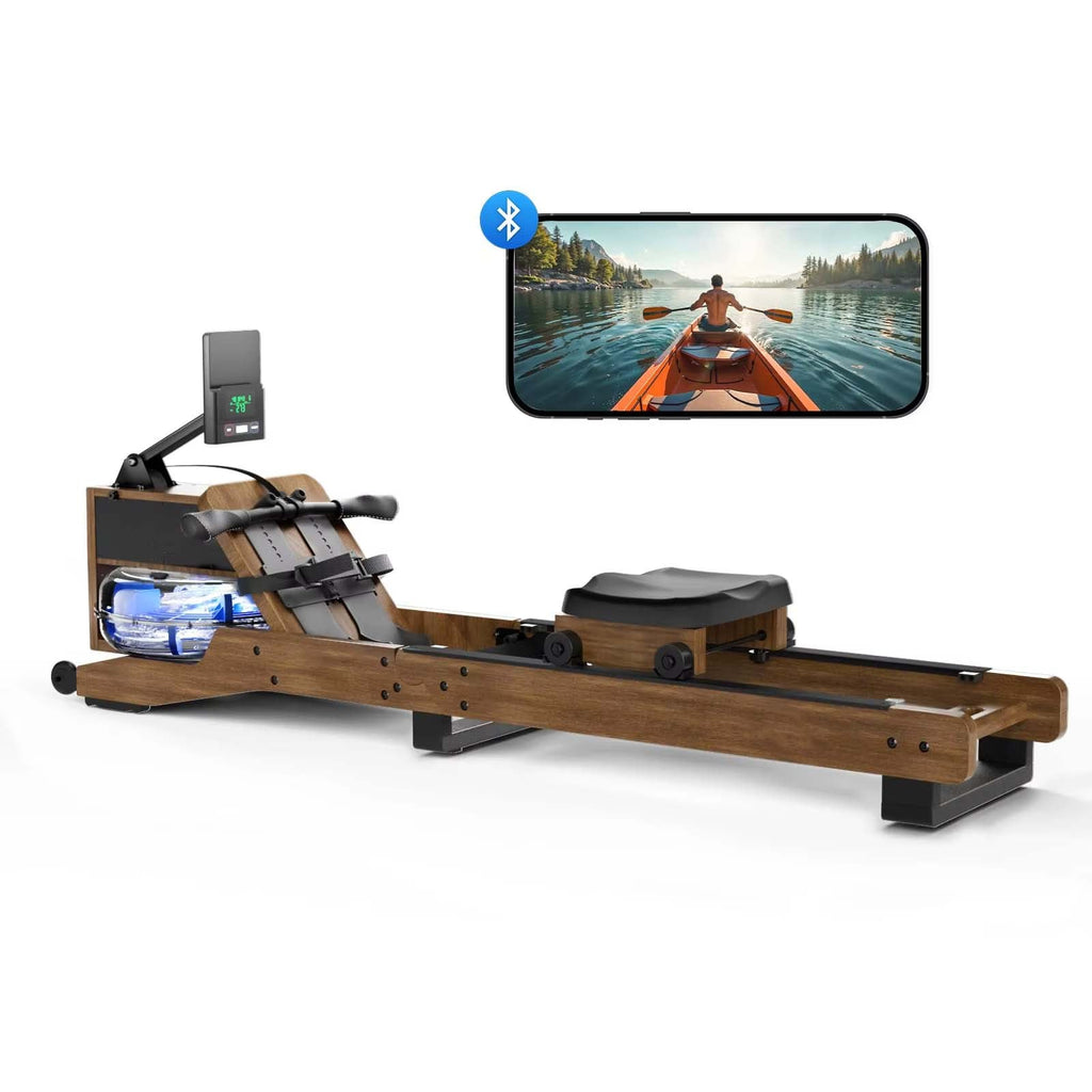 Oak Water Rowing Machine, 15 L Tank, Bluetooth LCD and Upright Storage
