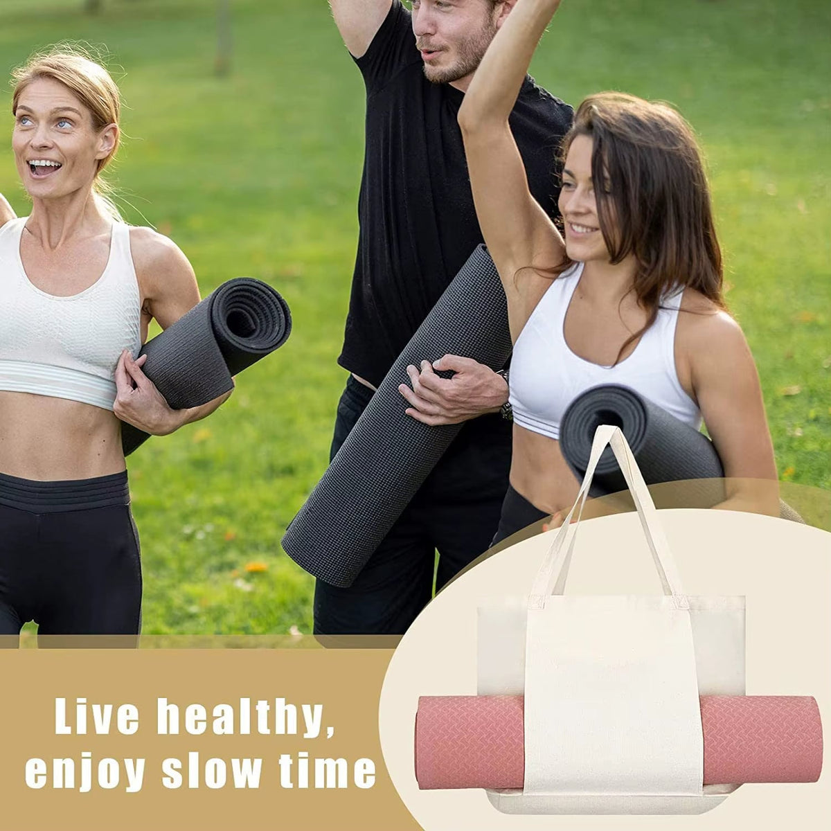 Canvas Yoga Mat Bag with Adjustable Shoulder Strap