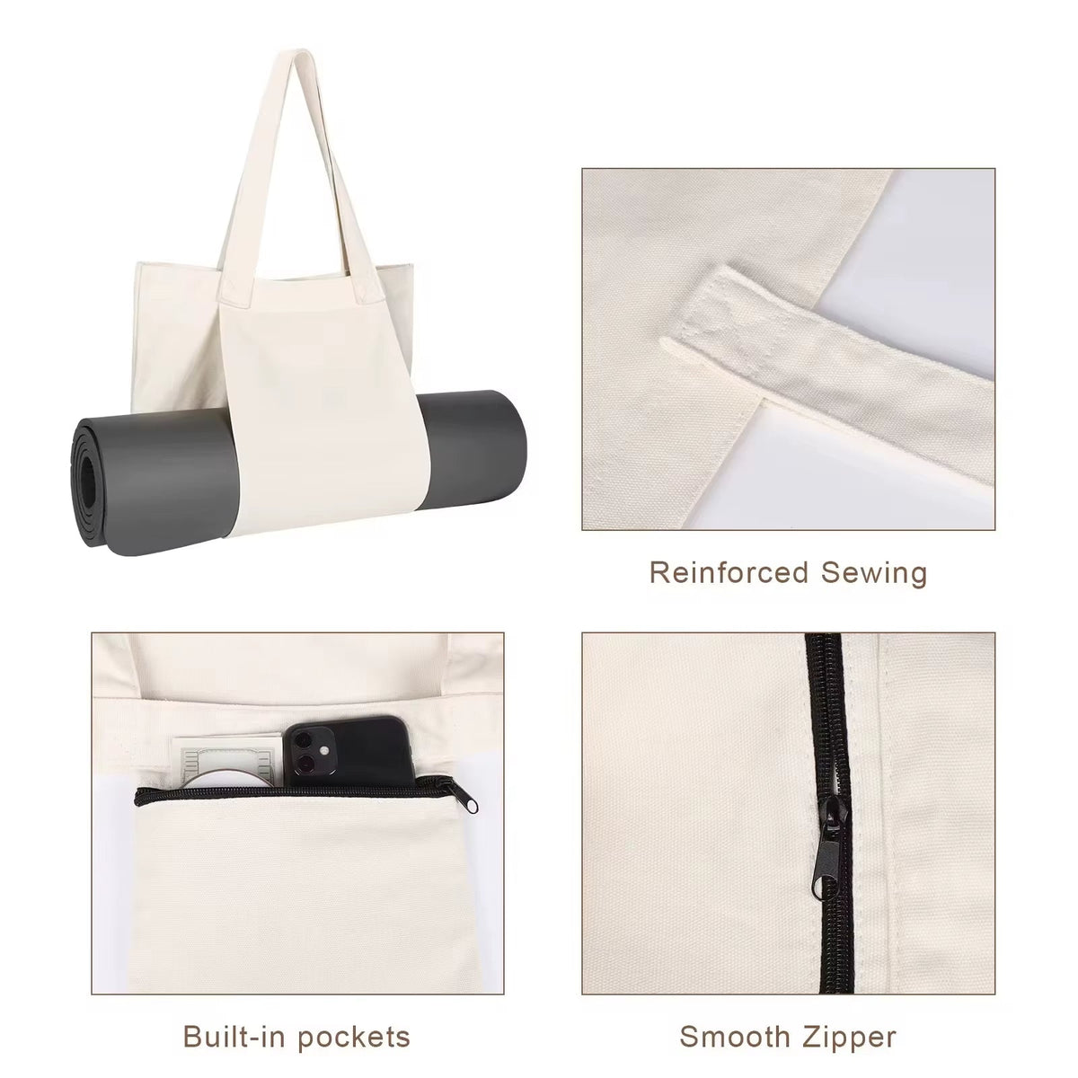 Canvas Yoga Mat Bag with Adjustable Shoulder Strap
