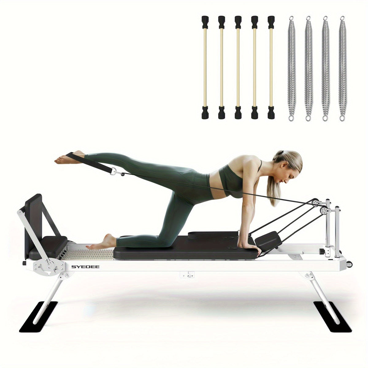 Foldable Pilates Reformer with Springs, Resistance Cords and Jump Board