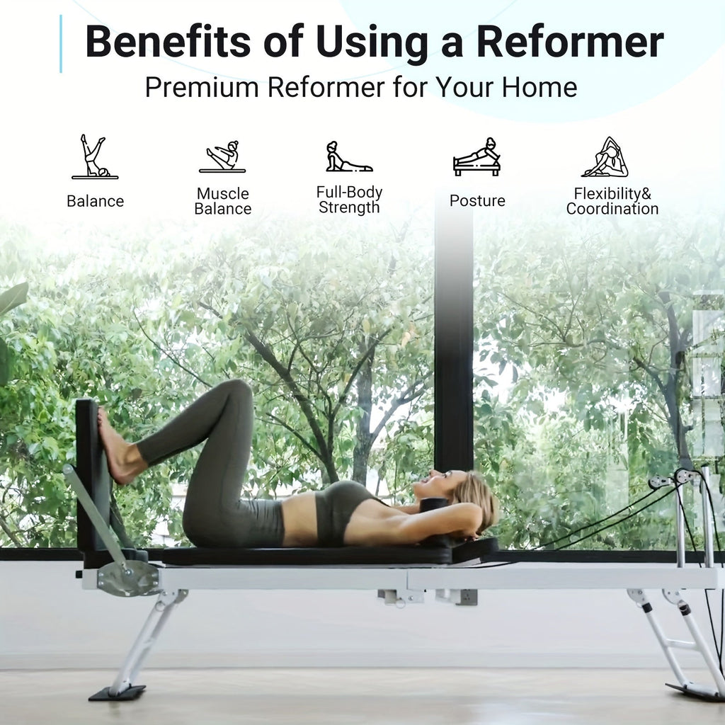 Foldable Pilates Reformer with Springs, Resistance Cords and Jump Board