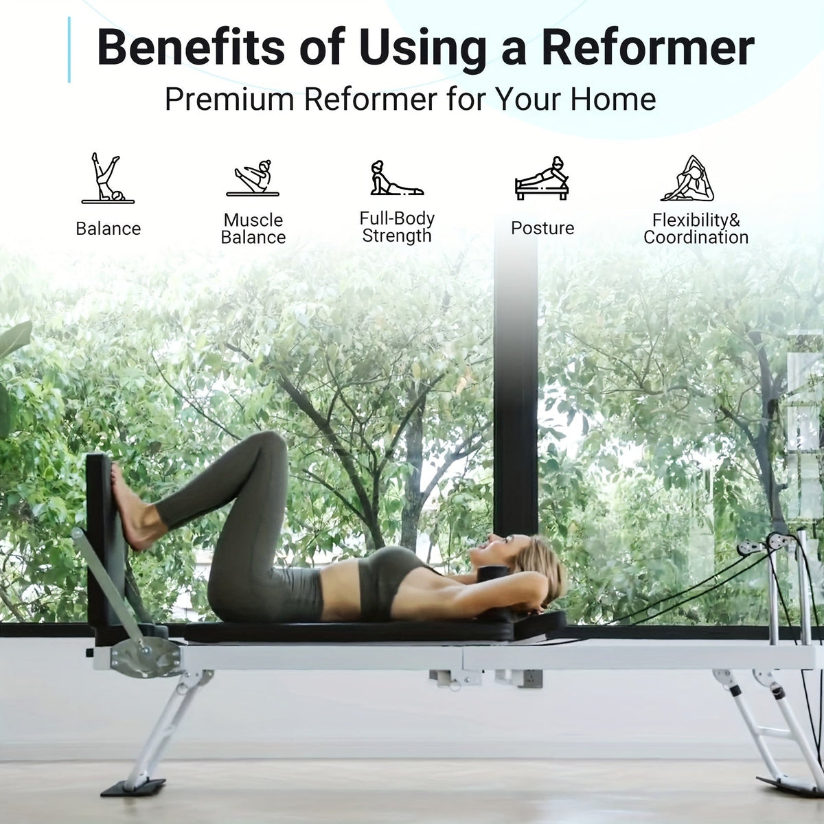 Foldable Pilates Reformer with Springs, Resistance Cords and Jump Board