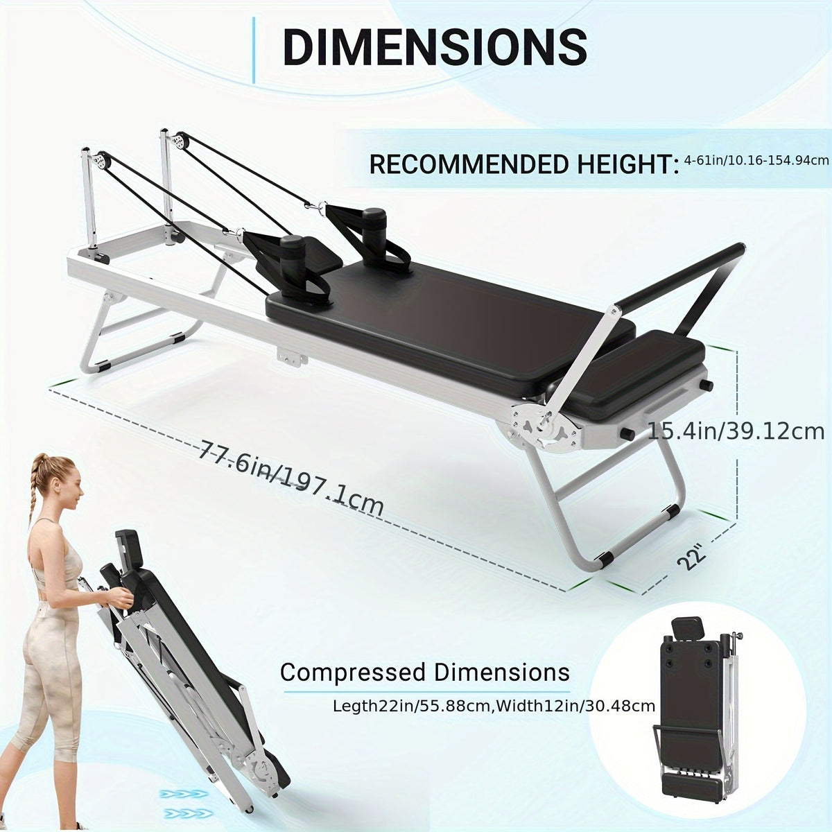 Foldable Pilates Reformer with Springs, Resistance Cords and Jump Board