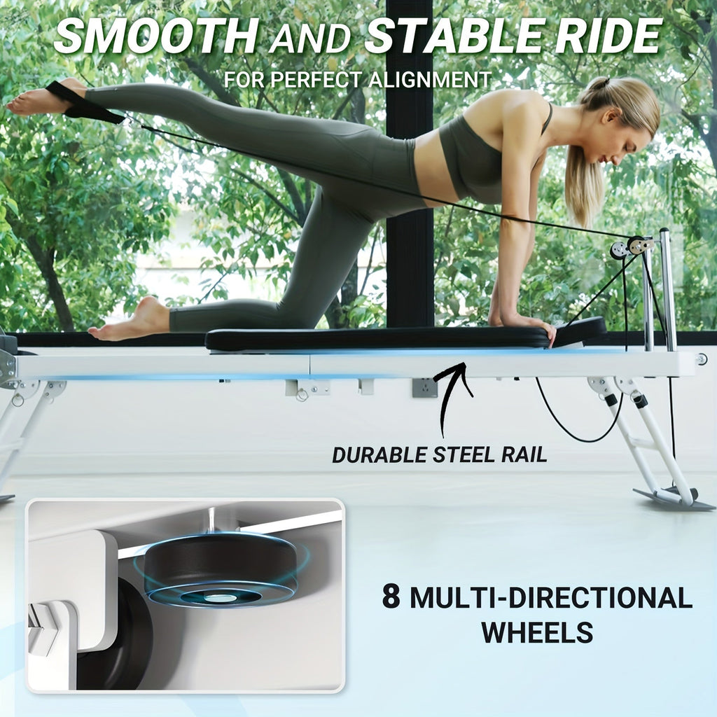 Foldable Pilates Reformer with Springs, Resistance Cords and Jump Board