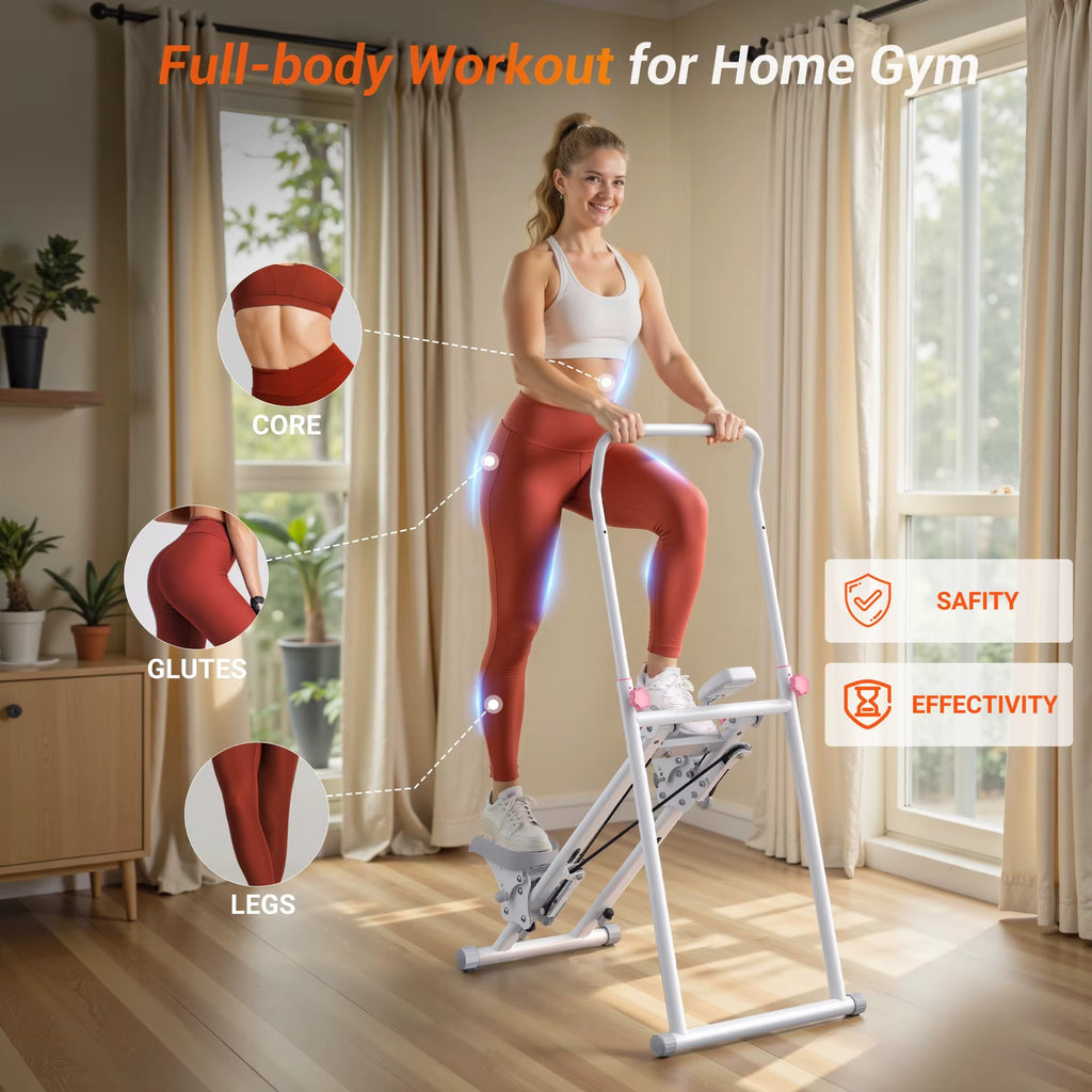 Foldable Vertical Climber Machine with Adjustable Handlebars and LCD Monitor