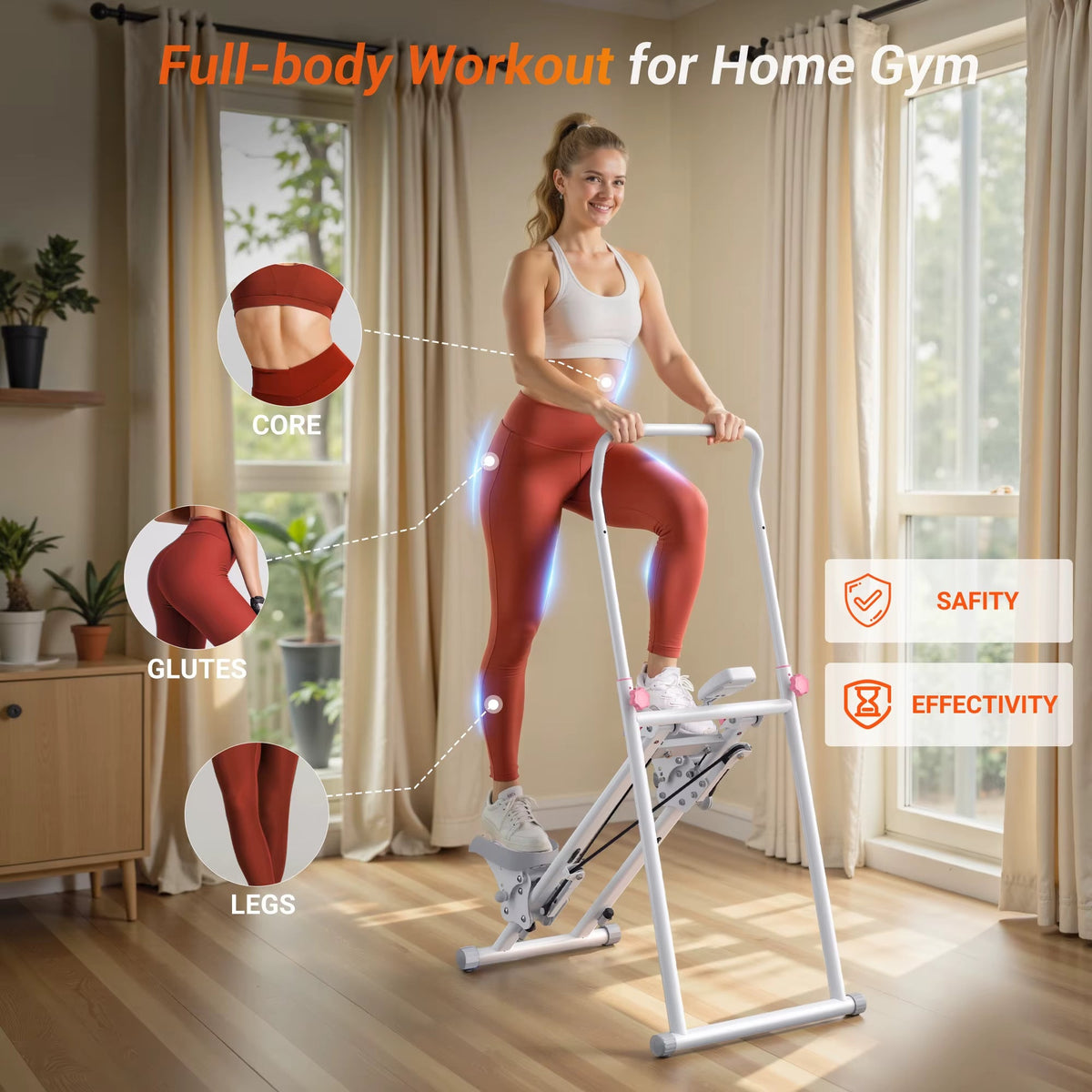 Foldable Vertical Climber Machine with Adjustable Handlebars and LCD Monitor