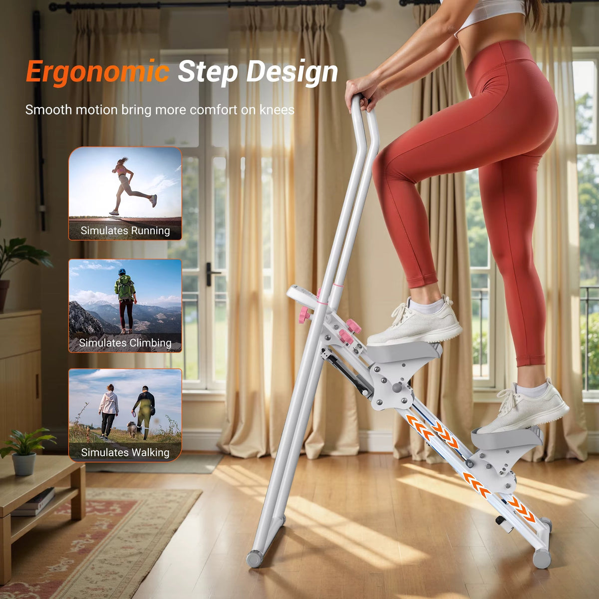 Foldable Vertical Climber Machine with Adjustable Handlebars and LCD Monitor