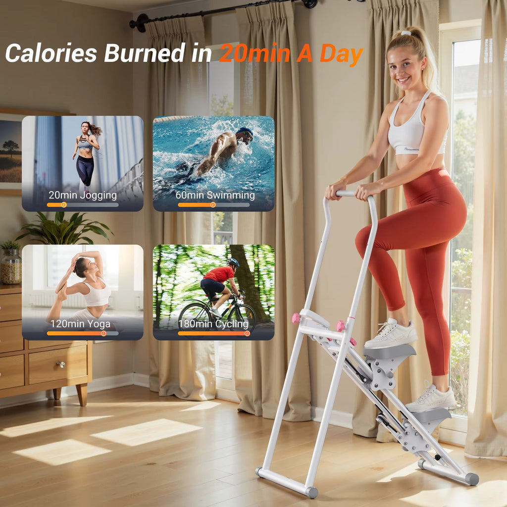 Foldable Vertical Climber Machine with Adjustable Handlebars and LCD Monitor