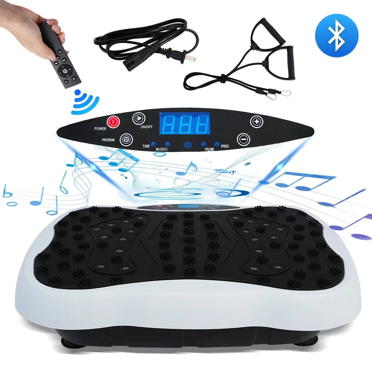 Dual-Motor Vibration Plate Exercise Machine, 120 Speeds with Resistance Bands